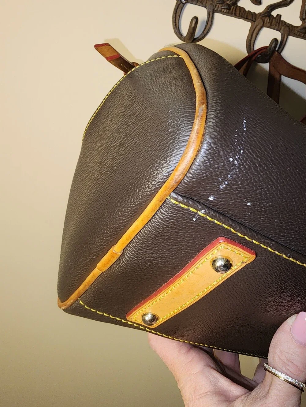 Dooney & Bourke Brown Olivia Pebbled Leather Satchel Tan Handles Purse